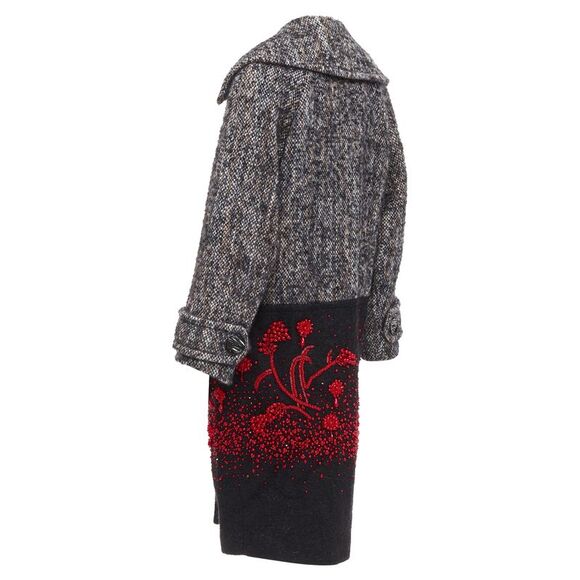 PRADA 2017 speckled wool tweed red bead embellishment hem long coat IT38 XS - Picture 7 of 10